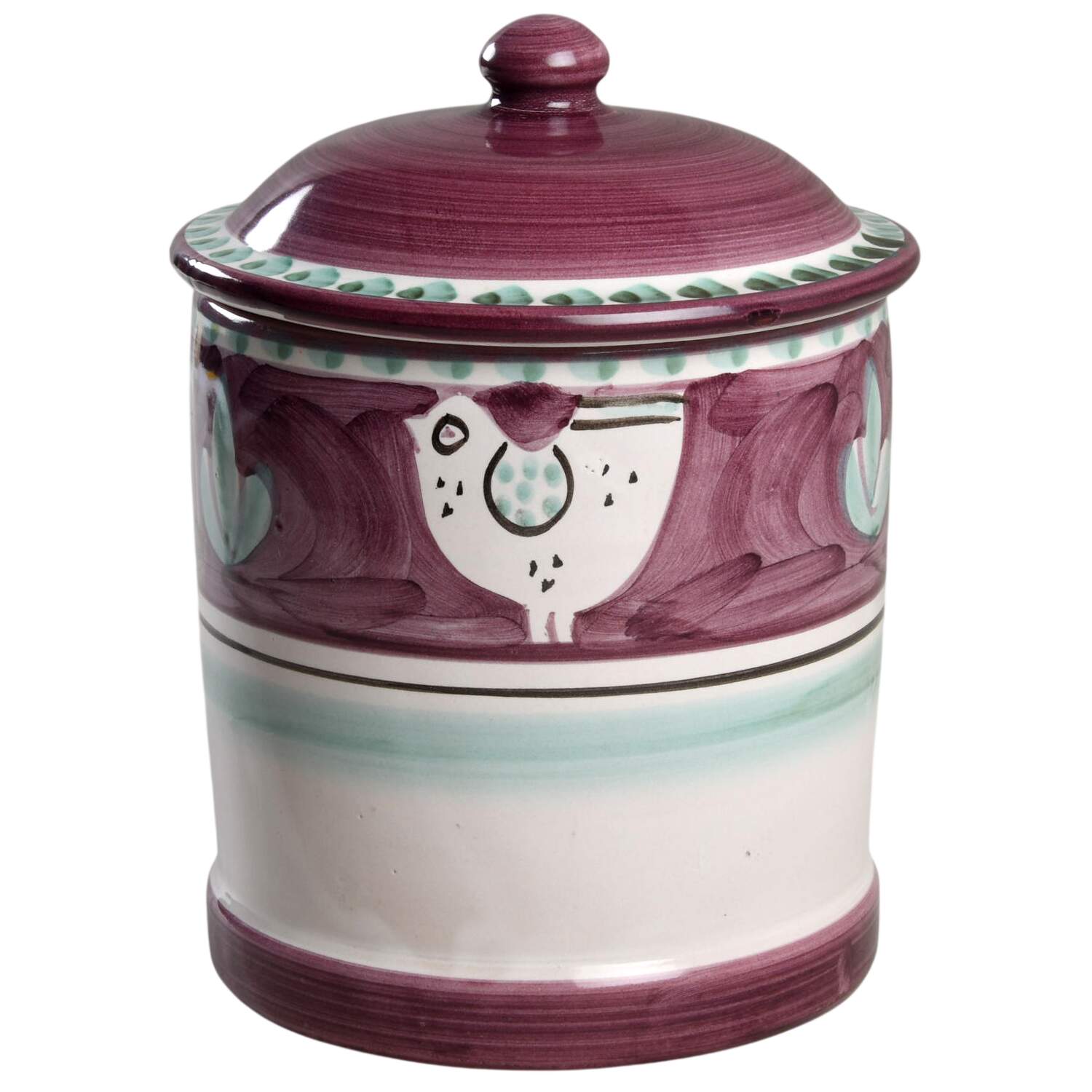 Campagna Chicken (Purple Border, Green Dots) 8" Storage Jar & Lid by Ceramica Artistica (CAS Vietri)-1