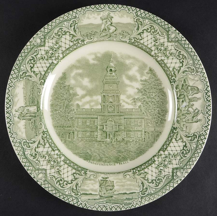 Colonial Times Green Dinner Plate by Crown Ducal-1