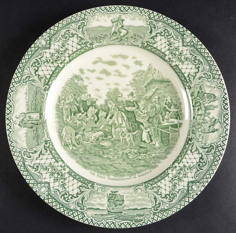 Colonial Times Green Dinner Plate by Crown Ducal-1