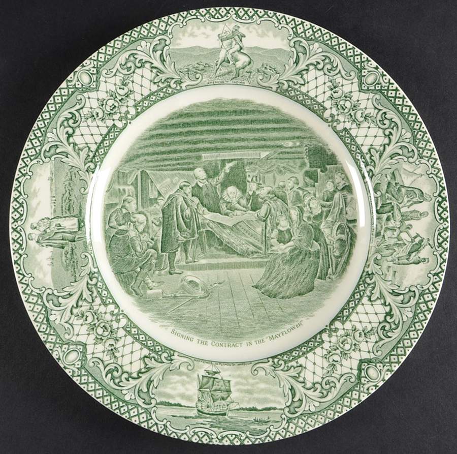 Colonial Times Green Dinner Plate by Crown Ducal-1