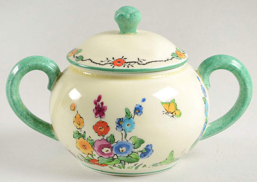 Hollyhock Sugar Bowl & Lid by Crown Staffordshire-1