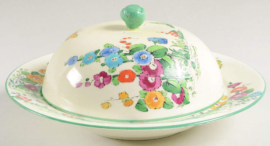 Hollyhock Round Covered Butter by Crown Staffordshire-1