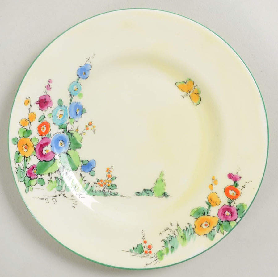 Hollyhock Bread & Butter Plate by Crown Staffordshire-1