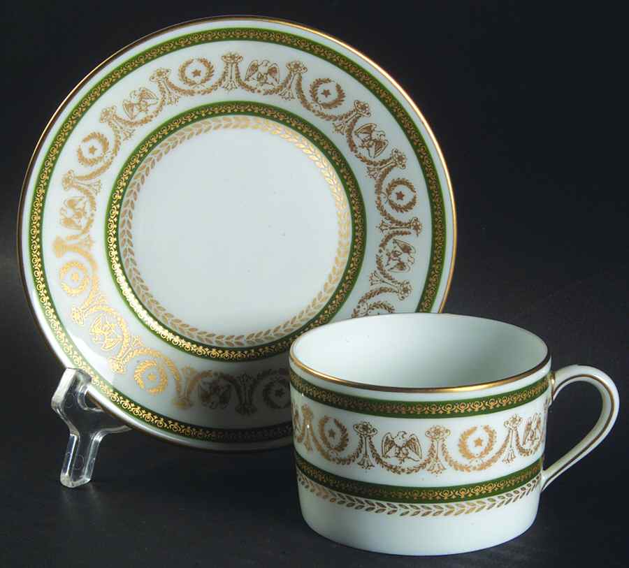 Napoleon Green Flat Cup & Saucer Set by Charles Field Haviland-1