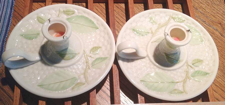 Candlesticks & Votives Apple Leaf Candlestick by Belleek Pottery (Ireland)-1