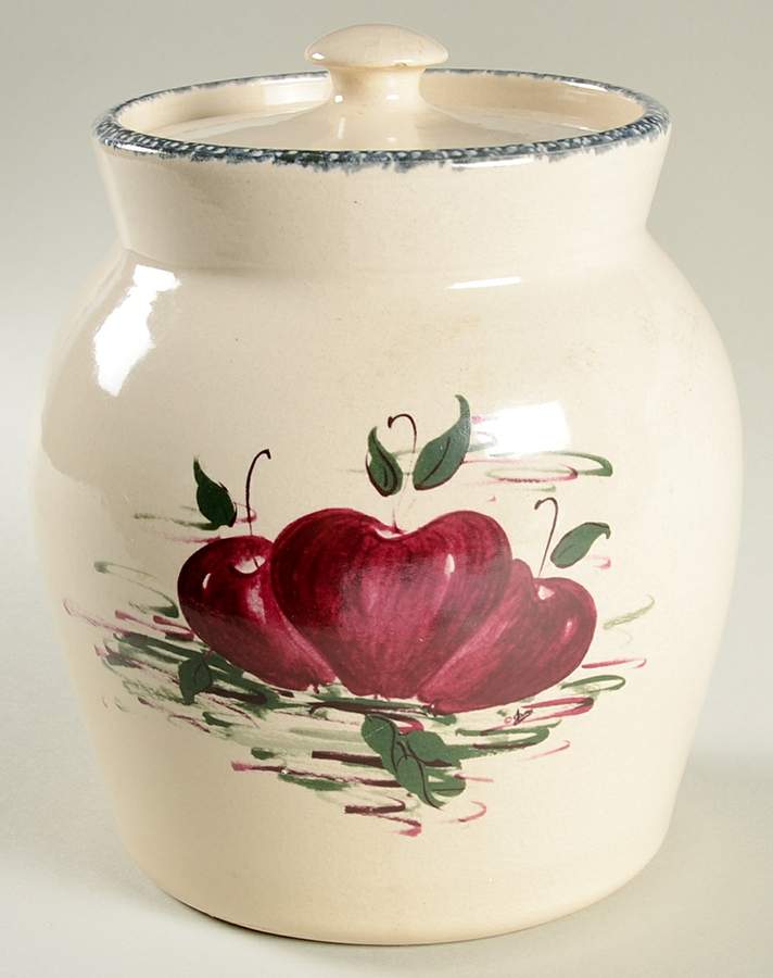 Burgandy Apple Large Canister & Lid by Casey Pottery-1