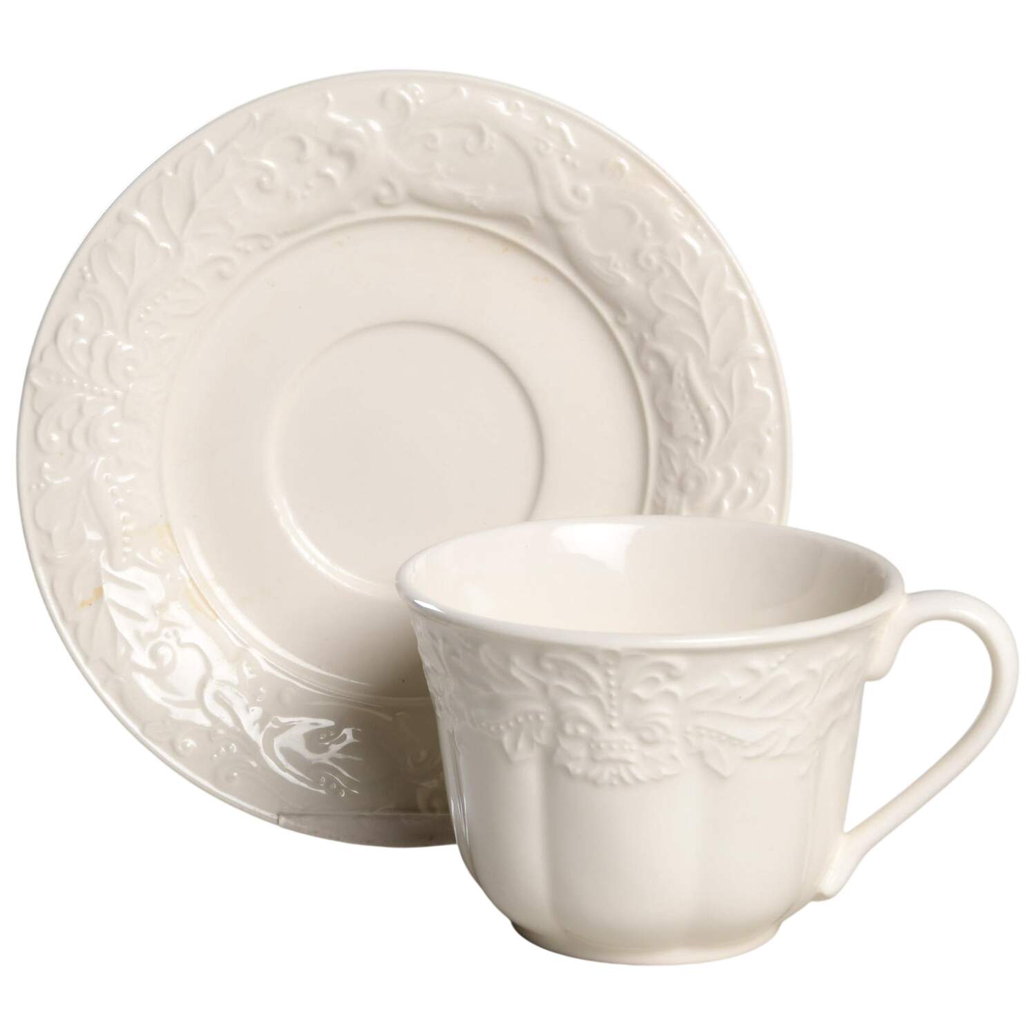 Country Chateau (All White) Flat Cup & Saucer Set by Charter Club-1