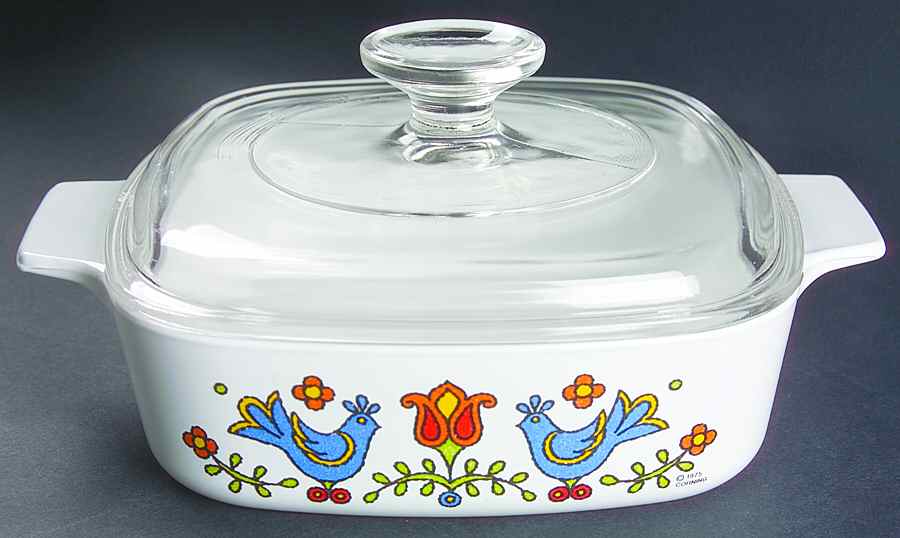 Country Festival 1 Qt Square Casserole w/Glass or Plastic Lid by Corning Corelle-1