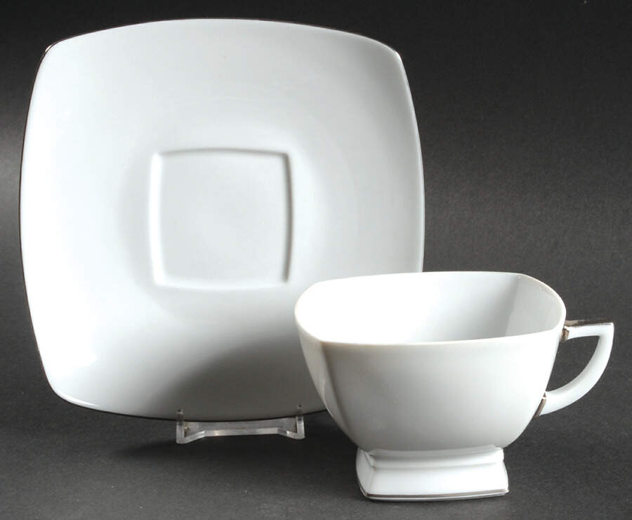 Prelude Platinum (Trim & Verge) Footed Cup & Saucer Set by Jean Louis Coquet-1