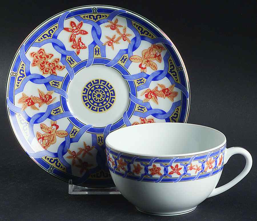 Ginkgo Bleu Flat Cup & Saucer Set by Christofle-1