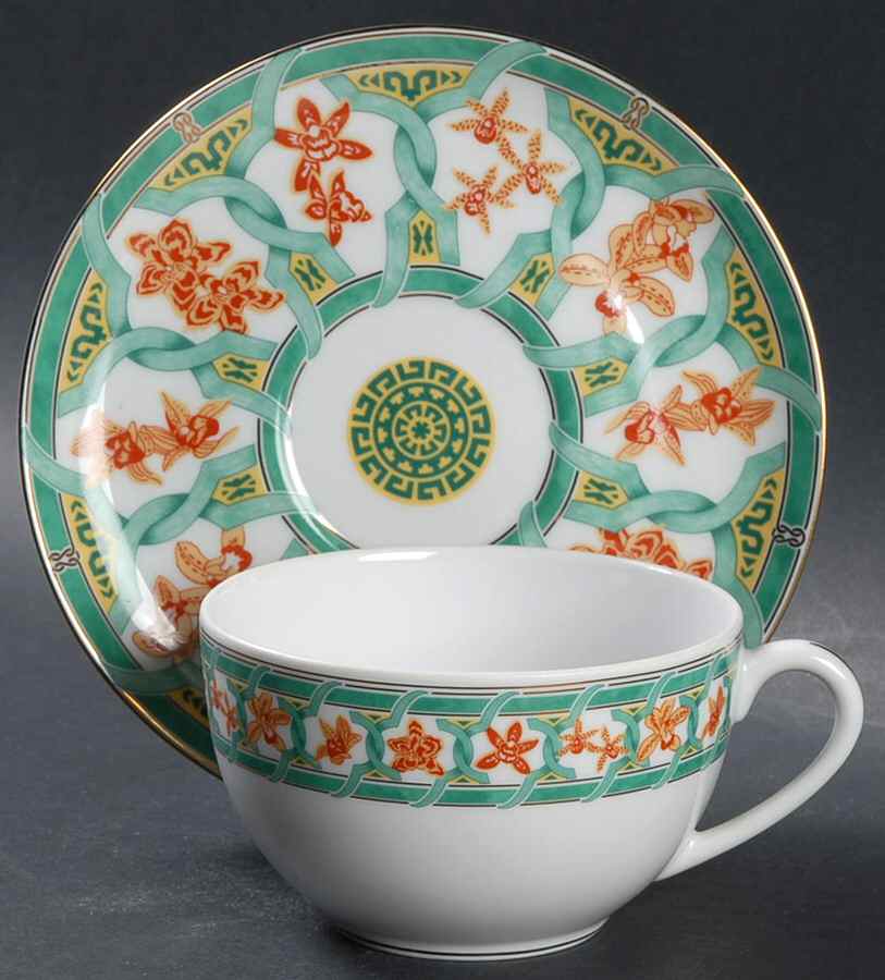 Ginkgo Vert Flat Cup & Saucer Set by Christofle-1