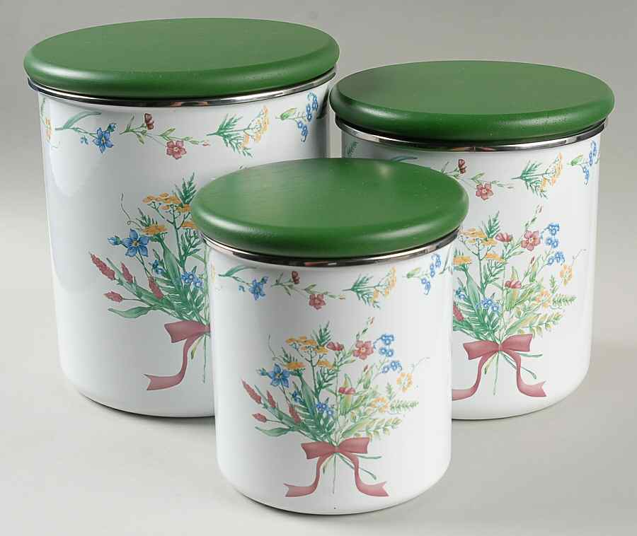 My Garden (Corelle) (3 Piece) Metal Canister Set W/Wood Lids by Corning Corelle-1