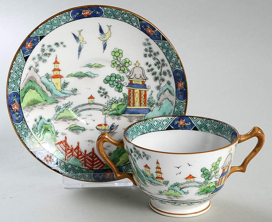 Ye Olde Willow Footed Bouillon Cup & Saucer by Crown Staffordshire-1