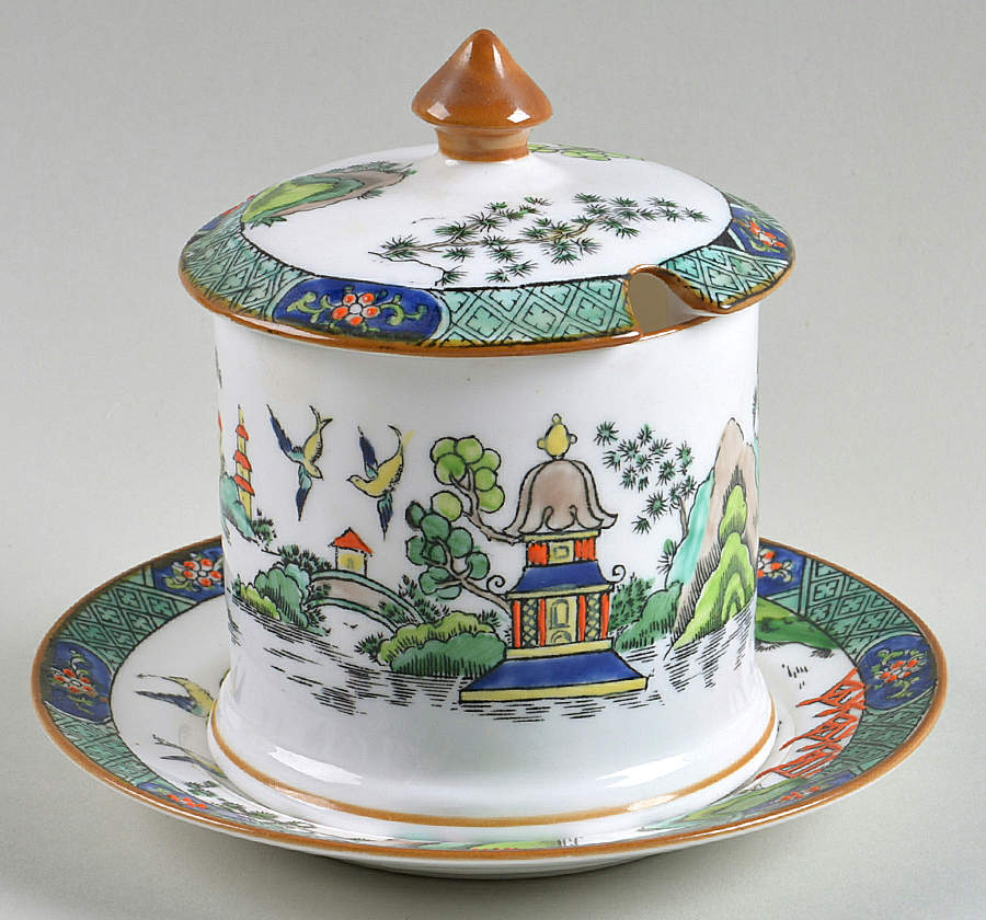 Ye Olde Willow Jam/Jelly & Lid W/Underplate by Crown Staffordshire-1
