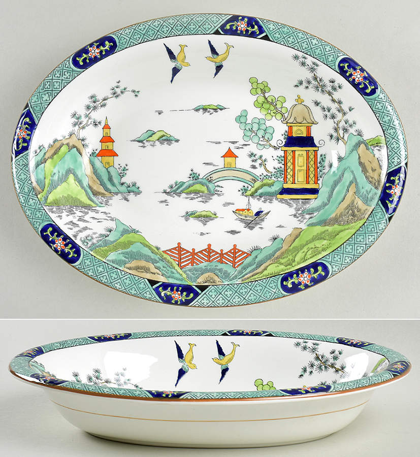 Ye Olde Willow 10" Oval Vegetable Bowl by Crown Staffordshire-1