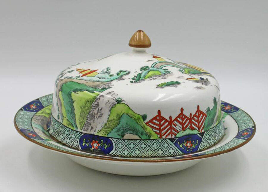 Ye Olde Willow Round Covered Butter by Crown Staffordshire-1