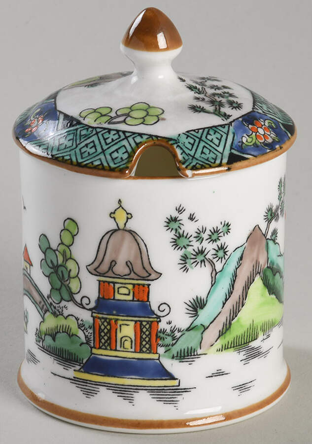 Ye Olde Willow Mustard Jar & Lid by Crown Staffordshire-1