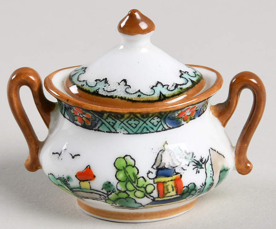 Ye Olde Willow Miniature Sugar Bowl & Lid by Crown Staffordshire-1