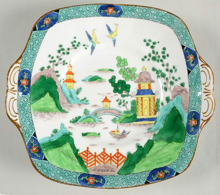 Ye Olde Willow Square Handled Cake Plate by Crown Staffordshire-1