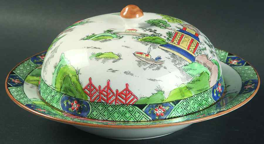 Ye Olde Willow Round Covered Butter by Crown Staffordshire-1