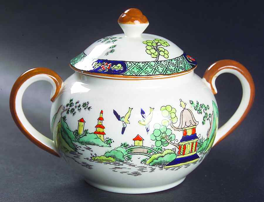 Ye Olde Willow Sugar Bowl & Lid by Crown Staffordshire-1