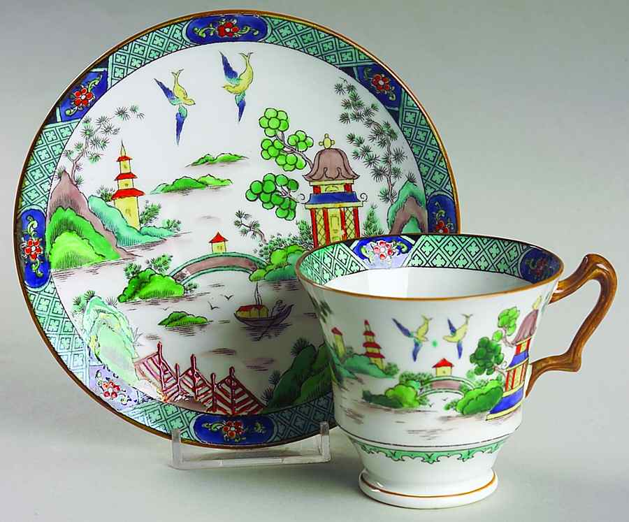 Ye Olde Willow Footed Cup & Saucer Set by Crown Staffordshire-1