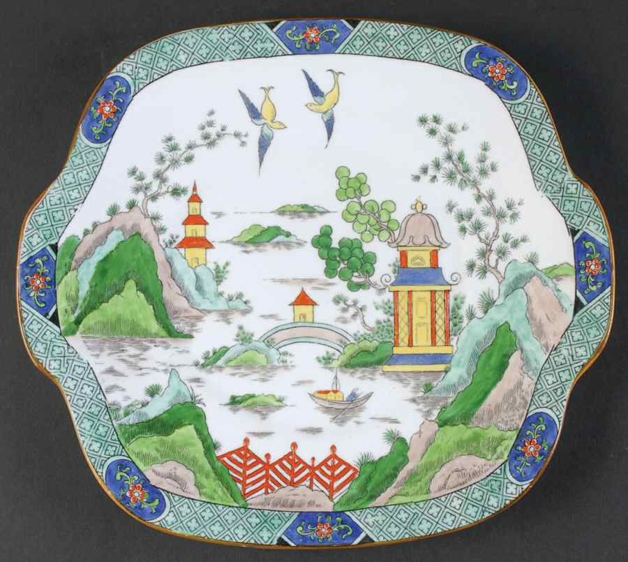 Ye Olde Willow Square Handled Cake Plate by Crown Staffordshire-1