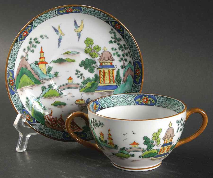 Ye Olde Willow Flat Bouillon Cup & Saucer by Crown Staffordshire-1