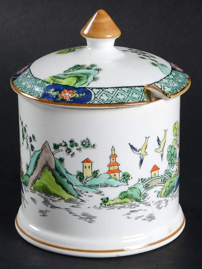 Ye Olde Willow Jam/Jelly & Lid by Crown Staffordshire-1