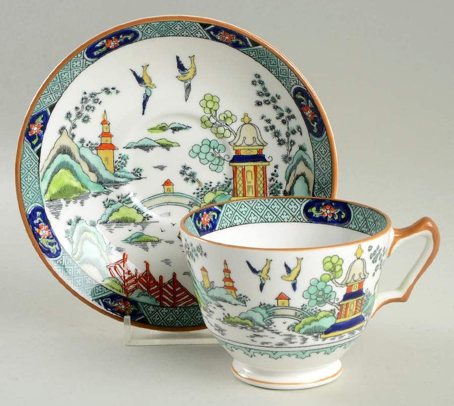 Ye Olde Willow Footed Cup & Saucer Set by Crown Staffordshire-1