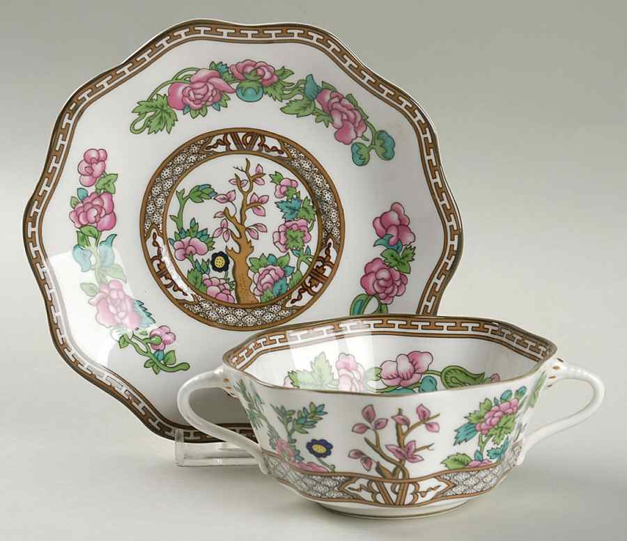 Indian Tree Multicolor (Scalloped, Newer) Flat Cream Soup Bowl & Saucer Set by Coalport-1
