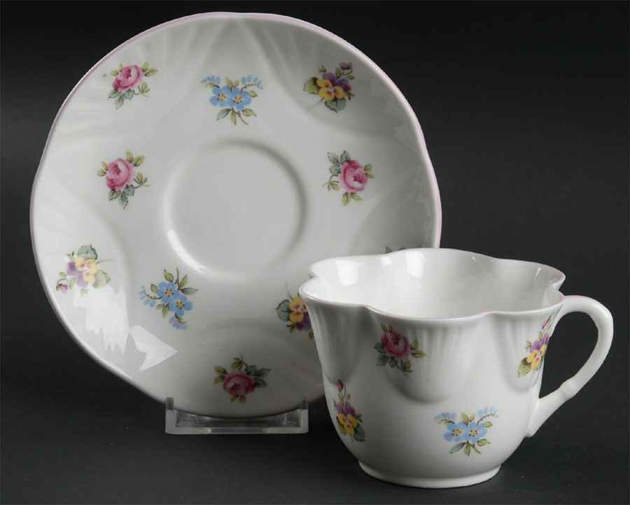 Floral Bouquet (Scalloped) Flat Cup & Saucer Set by Crown Staffordshire-1