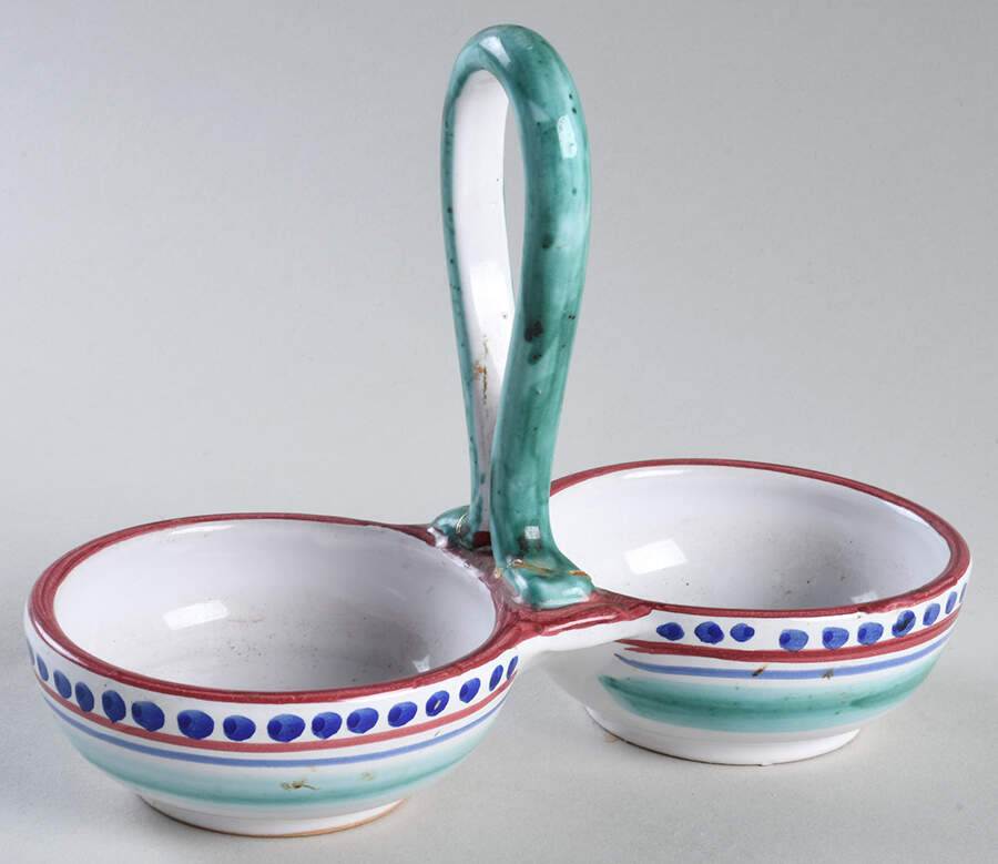Campagna Chicken (Red Border, Blue Dots) Tray for Vinegar and Oil Tray Set by Ceramica Artistica (CAS Vietri)-1