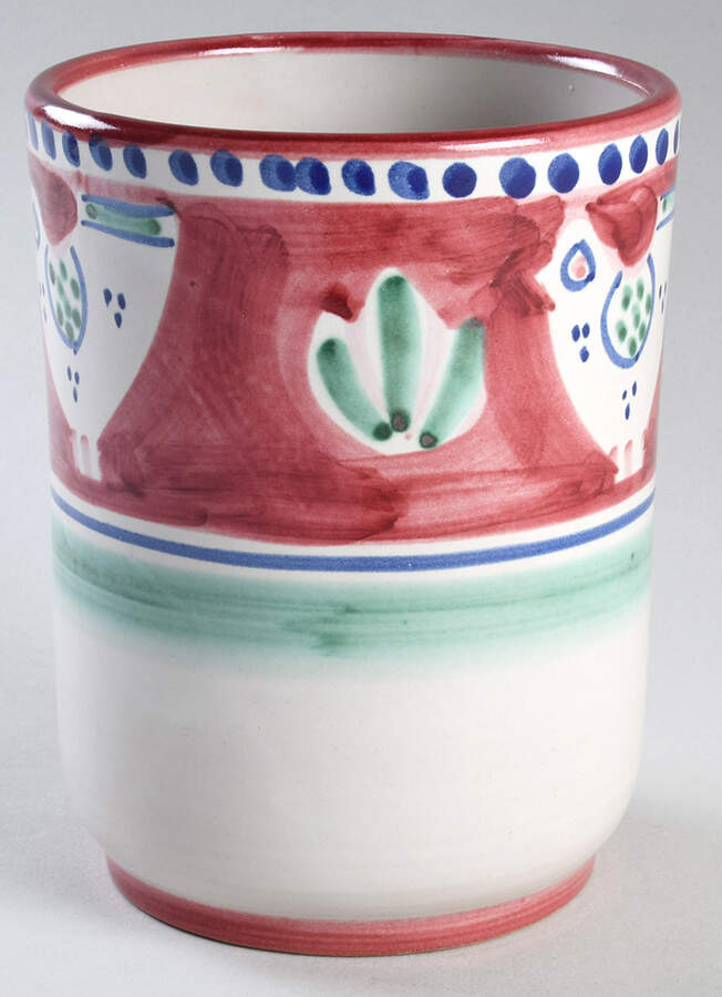 Campagna Chicken (Red Border, Blue Dots) 6" Storage Jar No Lid by Ceramica Artistica (CAS Vietri)-1