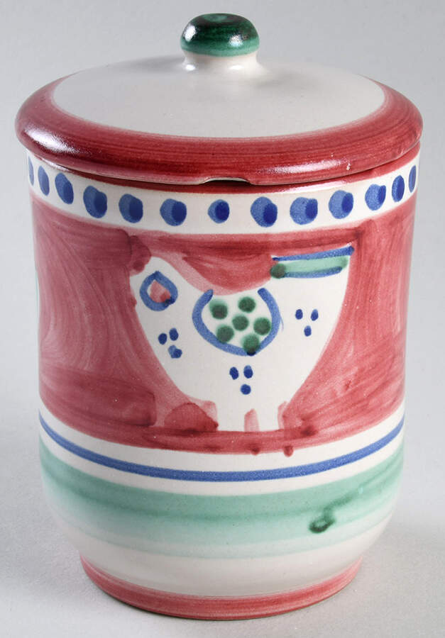Campagna Chicken (Red Border, Blue Dots) 4" Storage Jar & Lid by Ceramica Artistica (CAS Vietri)-1