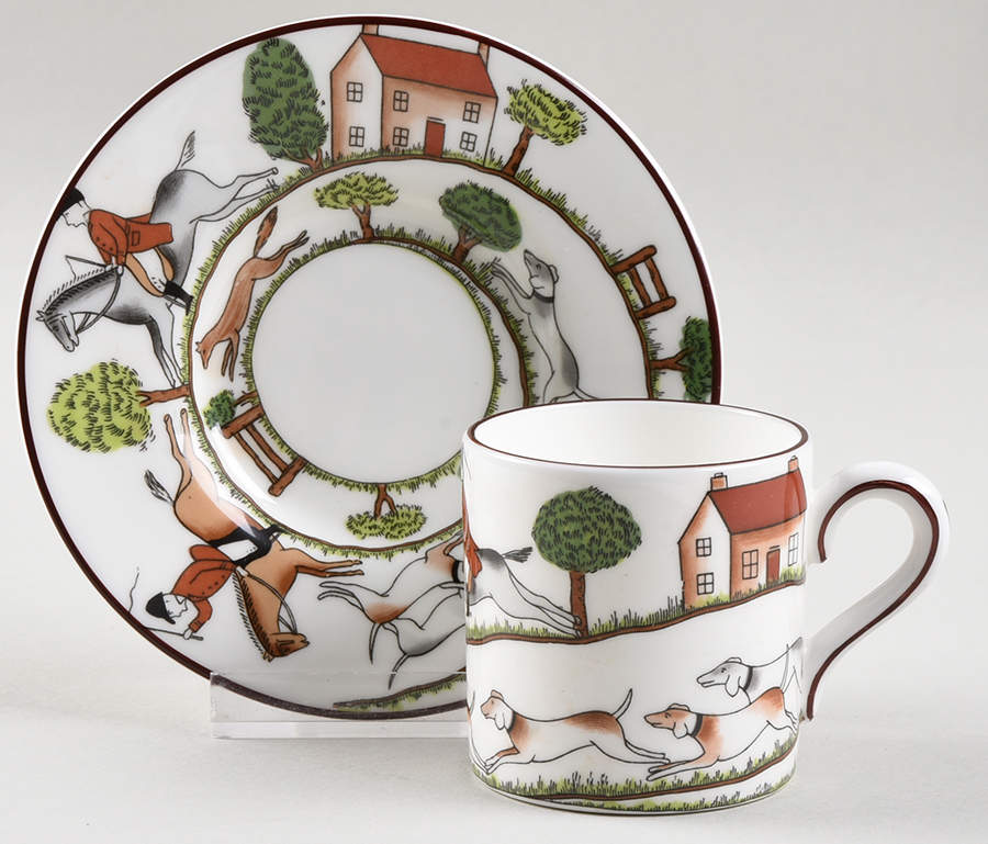 Hunting Scene Flat Demitasse Cup & Saucer Set by Coalport-1