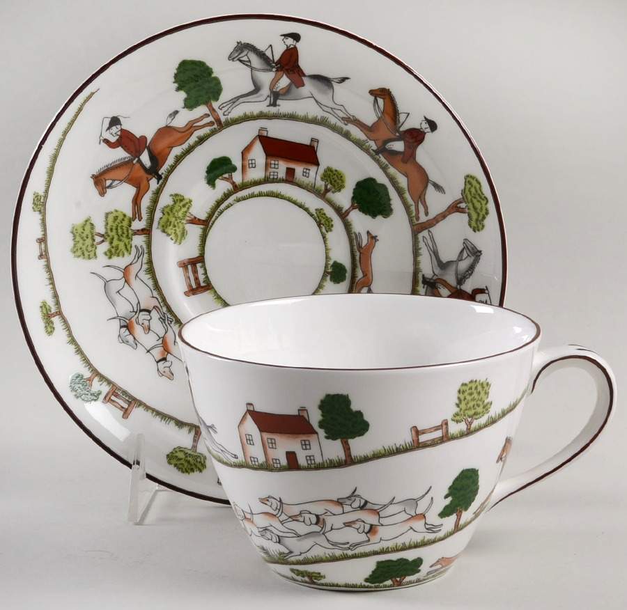 Hunting Scene Joke Cup & Saucer Set by Coalport-1