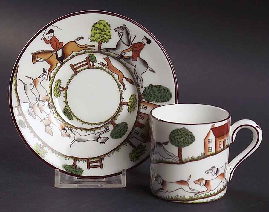 Hunting Scene Flat Demitasse Cup & Saucer Set by Coalport-1