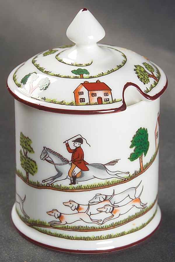 Hunting Scene Mustard Jar & Lid by Coalport-1