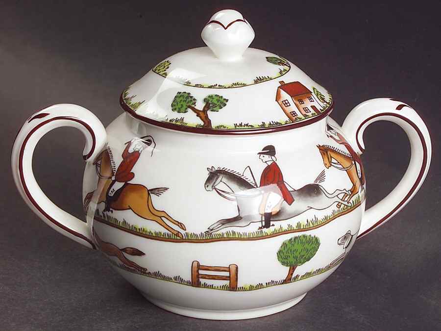 Hunting Scene Sugar Bowl & Lid by Coalport-1