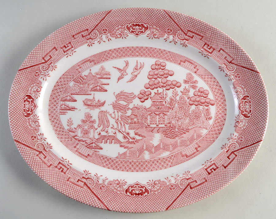 Willow Rosa Pink (England) 14" Oval Serving Platter by Churchill-1