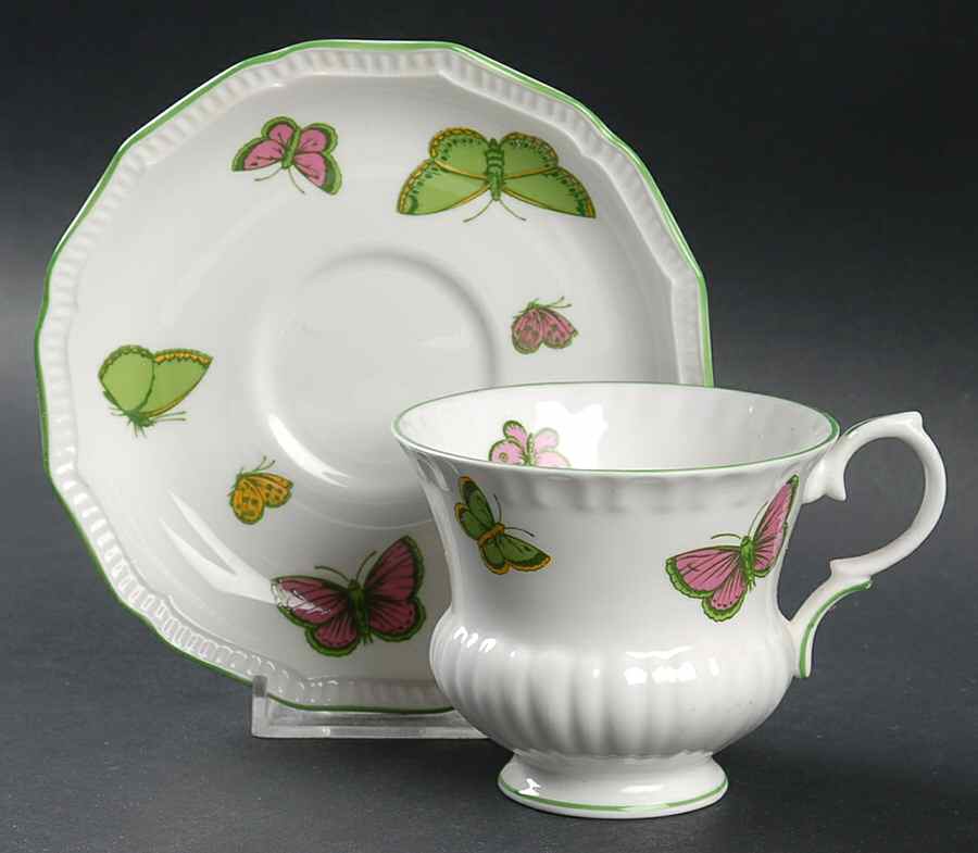 Butterfly (Scalloped) Footed Cup & Saucer Set by Crown Staffordshire-1