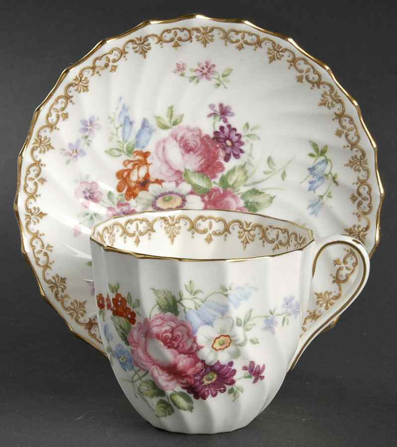 England's Bouquet Flat Cup & Saucer Set by Crown Staffordshire-1