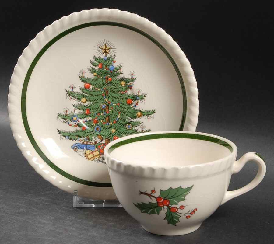 Christmas Tree (Embossed, Swirl) Flat Cup & Saucer Set by Cuthbertson-1