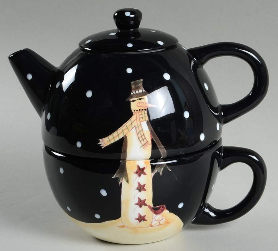 Midnight Snowman Individual Teapot & Lid with Cup by Certified International-1