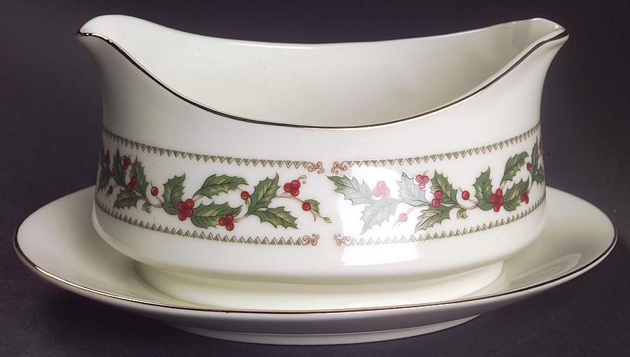 Ivory Holly (Japan) Gravy Boat with Attached Underplate by The Cellar (China)-1