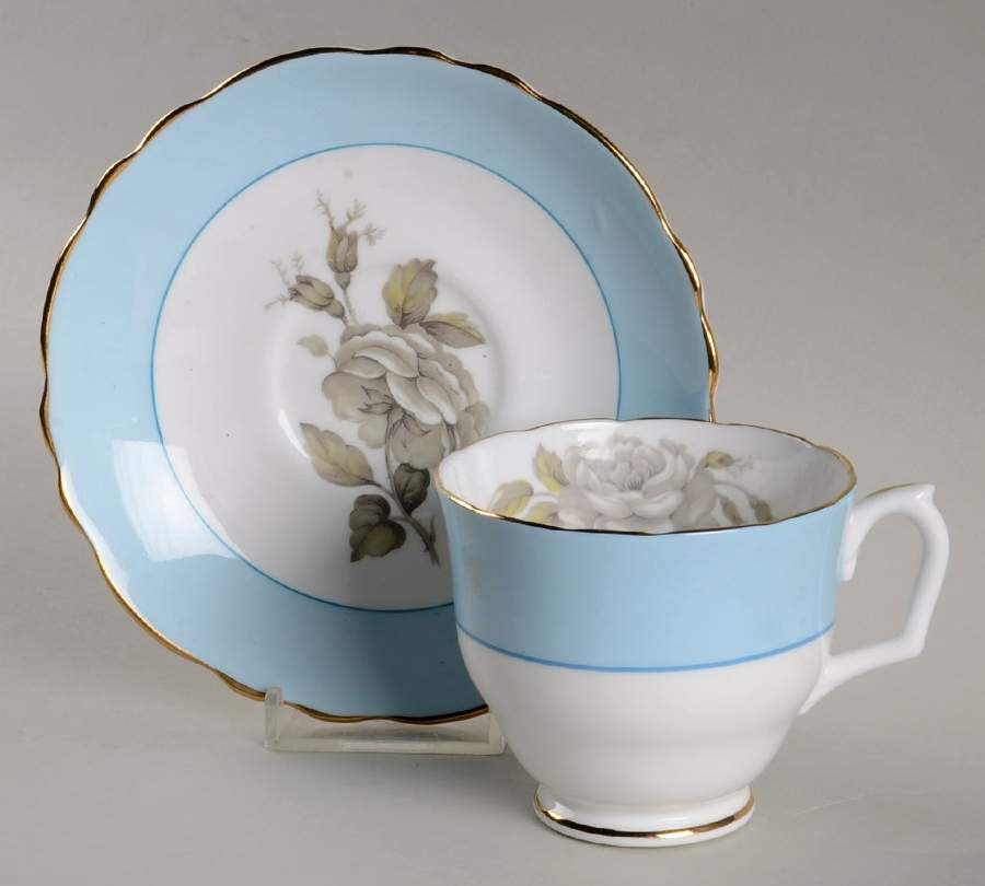 Gray Blossoms Footed Cup & Saucer Set by Crown Staffordshire-1