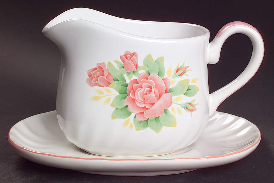 Elegant Rose (Corelle) Gravy Boat & Underplate by Corning Corelle-1