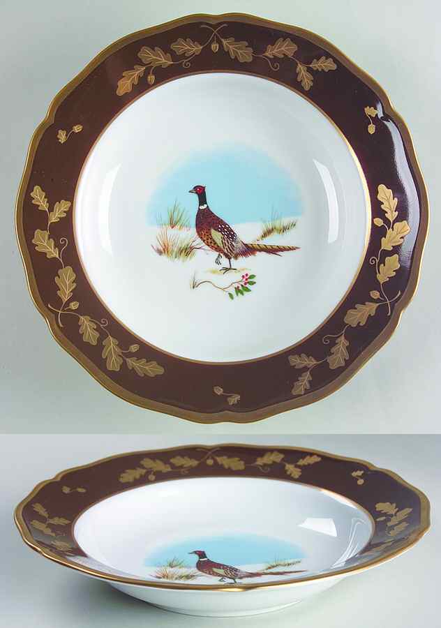 Winter Game Birds Chestnut Brown Large Rim Soup Bowl by Lynn Chase-1
