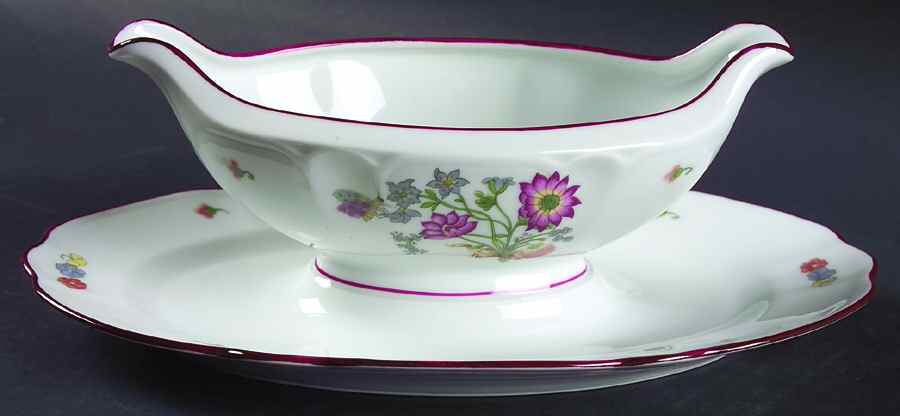 Meissen (Inner Red Line) Gravy Boat with Attached Underplate by Charles Field Haviland-1